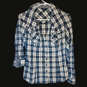 Black & White Flannel Guess Shirt, Women's Size Medium